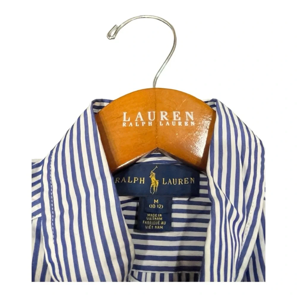 Ralph Lauren Kids Blue & White Striped Button-Up Shirt Youth M (10-12)